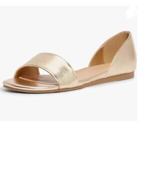 YDN Gold Comfy Peep Toe D'Orsay Casual Flats Sandals Slip on Daily Walking Shoe